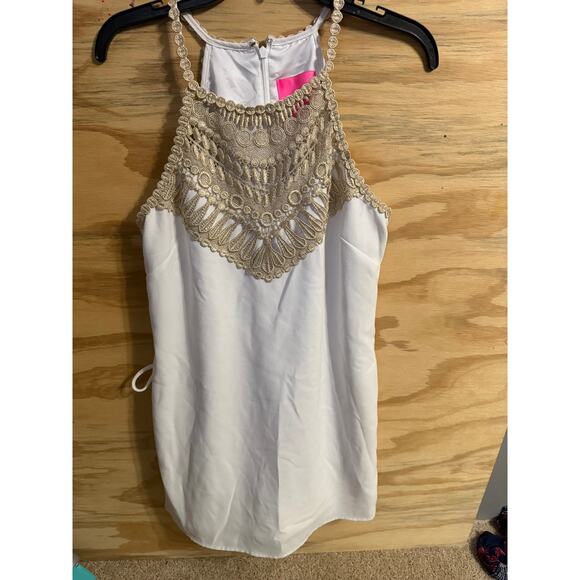 Women's Lilly Pulitzer Dress Romper Medium Silk Pearl Shift Resortwear - Picture 2 of 5